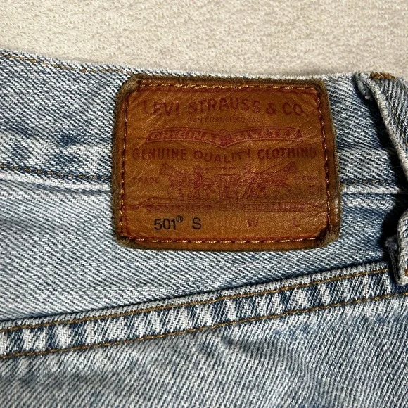 Vintage Levis Premium 501 S Jeans Womens 28x27 Light Wash Skinny Distressed Rips - Picture 9 of 12